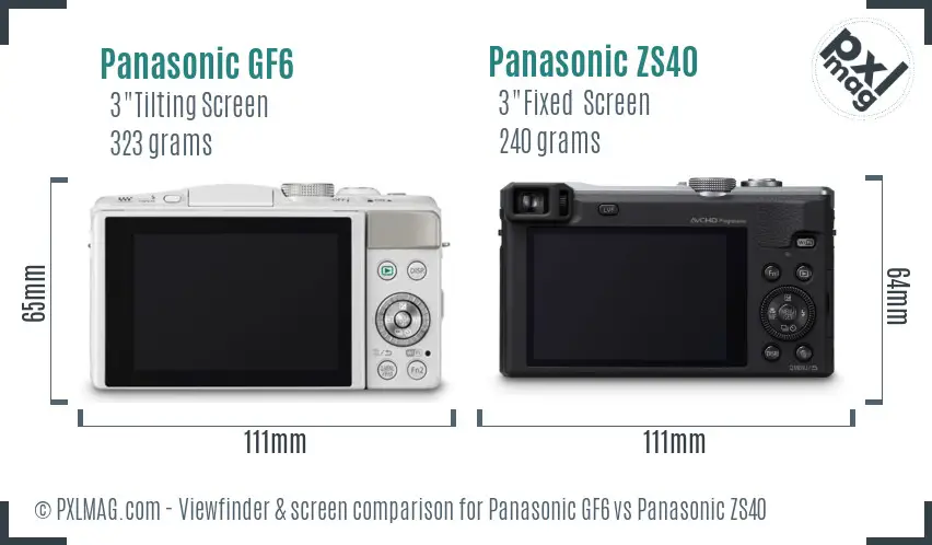 Panasonic GF6 vs Panasonic ZS40 Screen and Viewfinder comparison