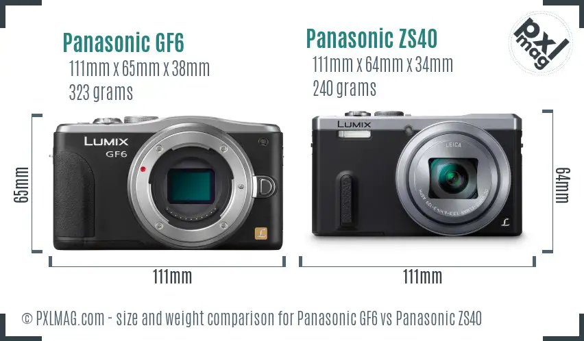 Panasonic GF6 vs Panasonic ZS40 size comparison