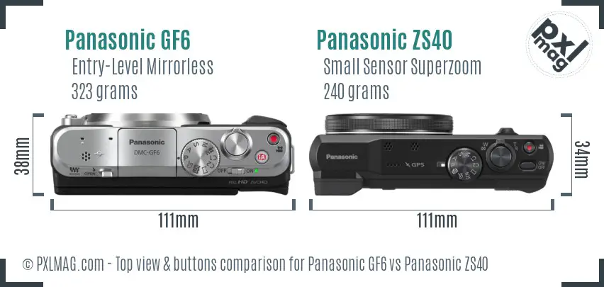 Panasonic GF6 vs Panasonic ZS40 top view buttons comparison