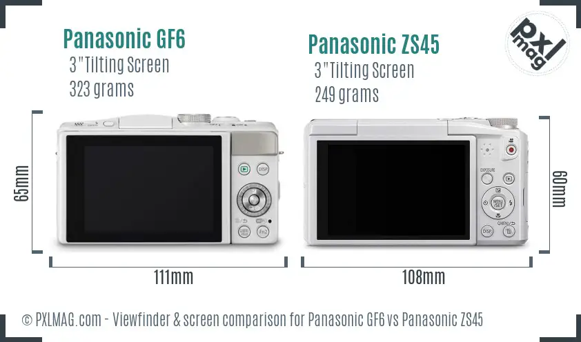 Panasonic GF6 vs Panasonic ZS45 Screen and Viewfinder comparison