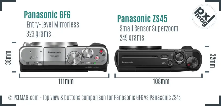 Panasonic GF6 vs Panasonic ZS45 top view buttons comparison