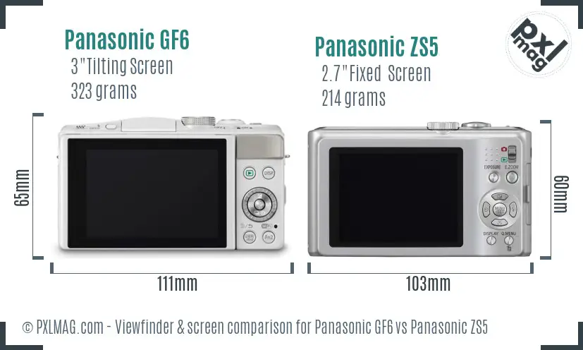 Panasonic GF6 vs Panasonic ZS5 Screen and Viewfinder comparison