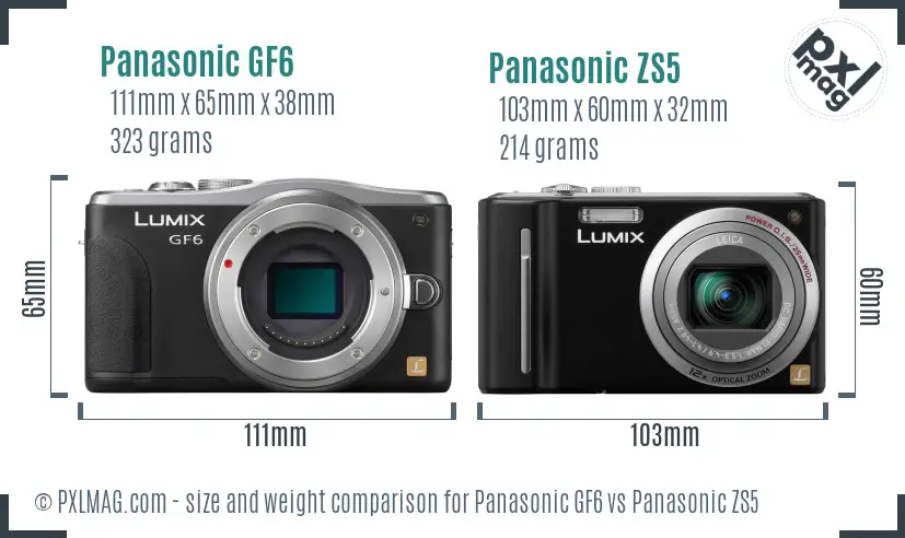 Panasonic GF6 vs Panasonic ZS5 size comparison
