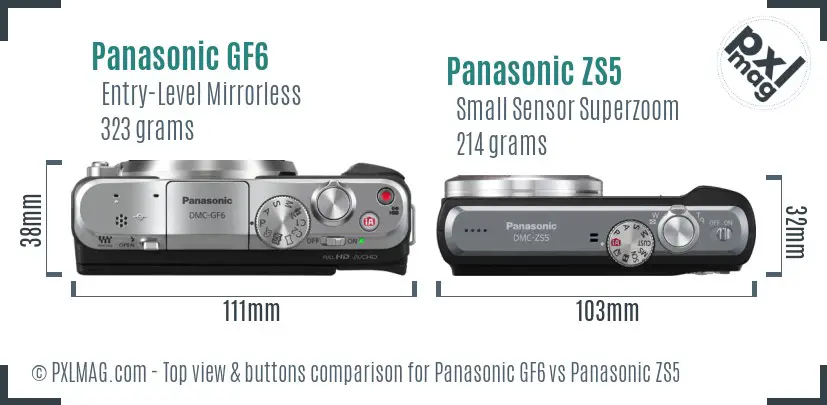 Panasonic GF6 vs Panasonic ZS5 top view buttons comparison