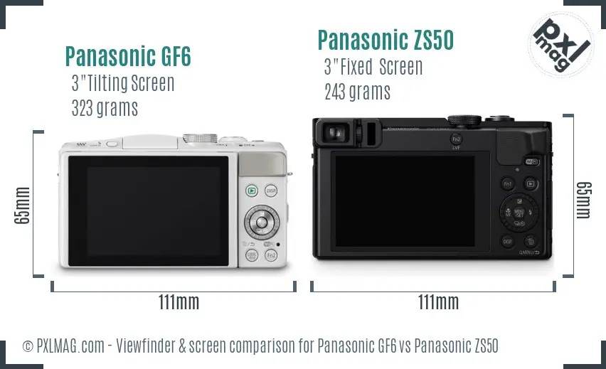 Panasonic GF6 vs Panasonic ZS50 Screen and Viewfinder comparison