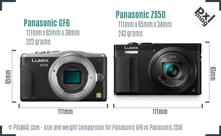 Panasonic GF6 vs Panasonic ZS50 size comparison