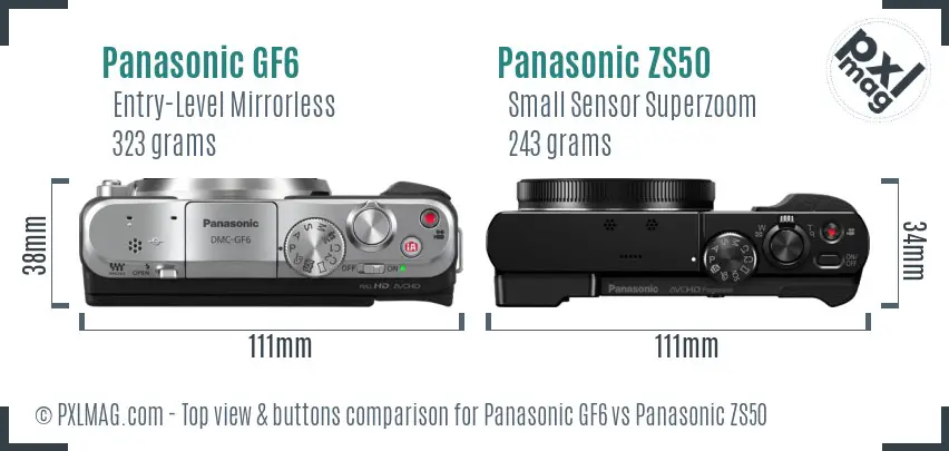Panasonic GF6 vs Panasonic ZS50 top view buttons comparison