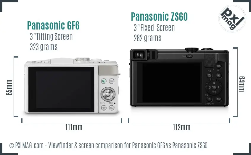 Panasonic GF6 vs Panasonic ZS60 Screen and Viewfinder comparison