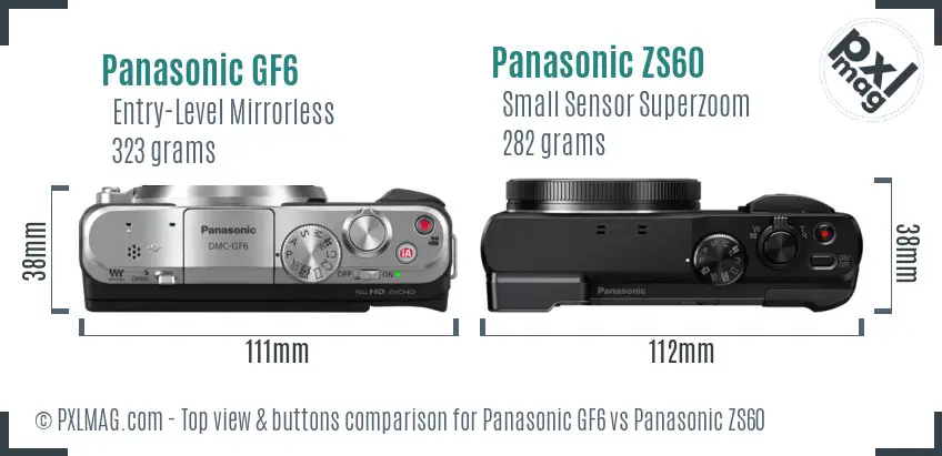 Panasonic GF6 vs Panasonic ZS60 top view buttons comparison