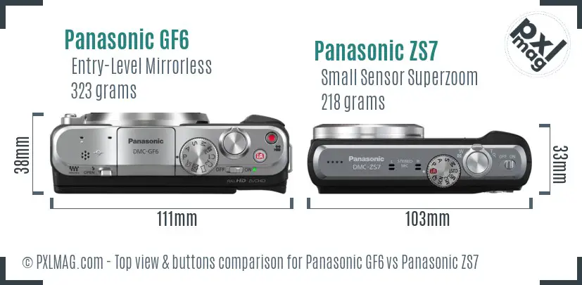 Panasonic GF6 vs Panasonic ZS7 top view buttons comparison