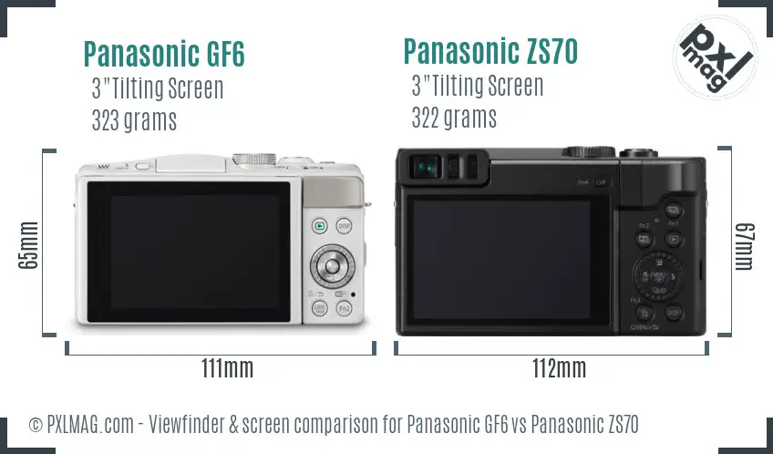 Panasonic GF6 vs Panasonic ZS70 Screen and Viewfinder comparison
