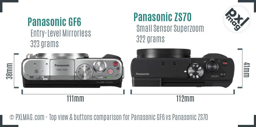 Panasonic GF6 vs Panasonic ZS70 top view buttons comparison