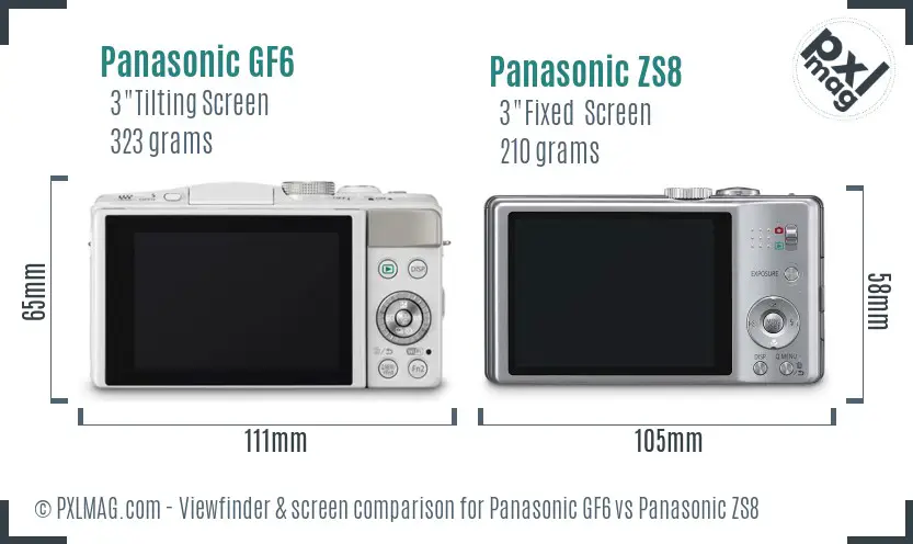 Panasonic GF6 vs Panasonic ZS8 Screen and Viewfinder comparison