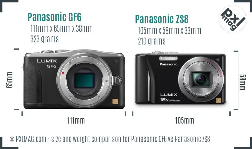 Panasonic GF6 vs Panasonic ZS8 size comparison
