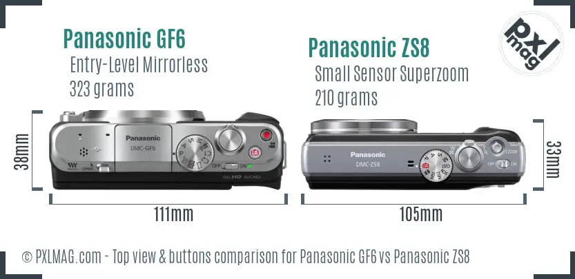 Panasonic GF6 vs Panasonic ZS8 top view buttons comparison