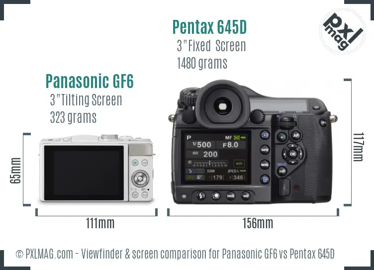 Panasonic GF6 vs Pentax 645D Screen and Viewfinder comparison