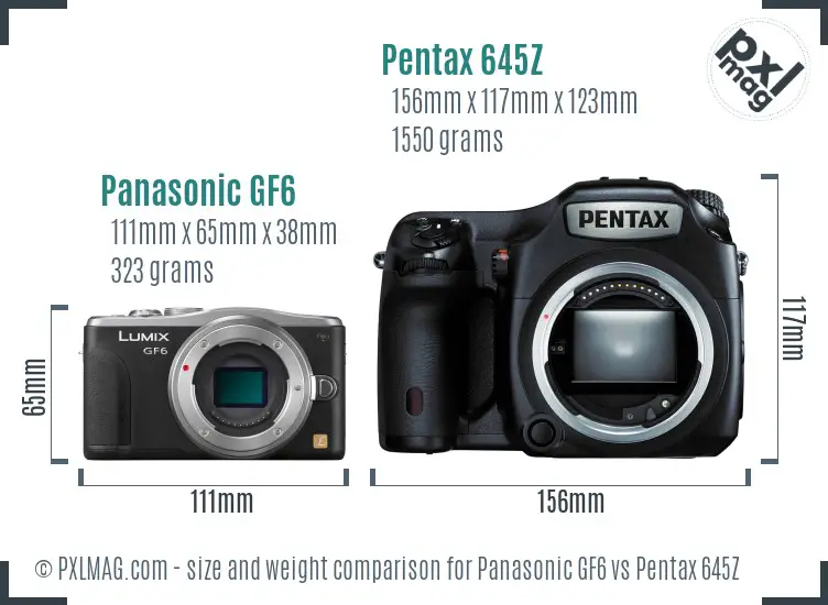 Panasonic GF6 vs Pentax 645Z size comparison
