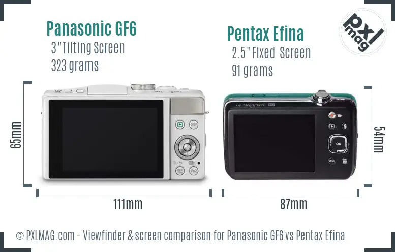 Panasonic GF6 vs Pentax Efina Screen and Viewfinder comparison