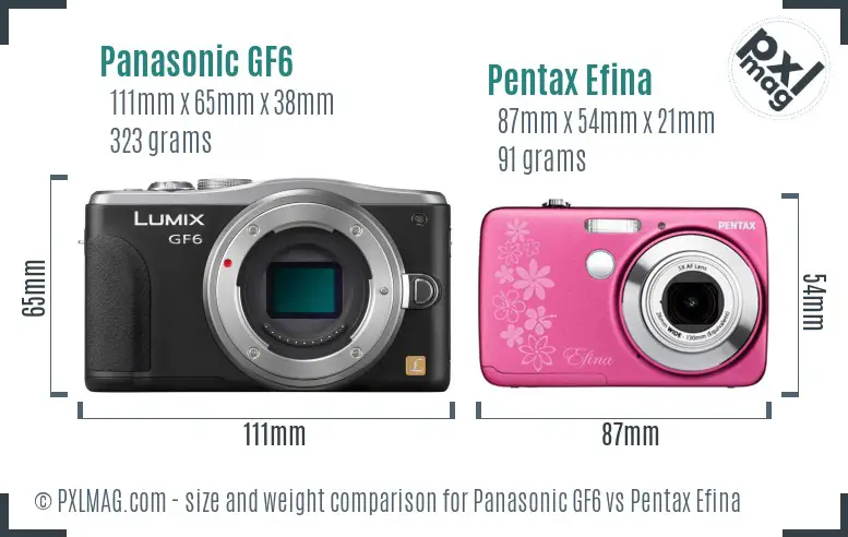 Panasonic GF6 vs Pentax Efina size comparison