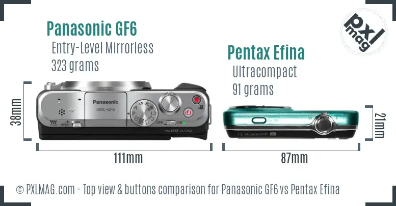 Panasonic GF6 vs Pentax Efina top view buttons comparison