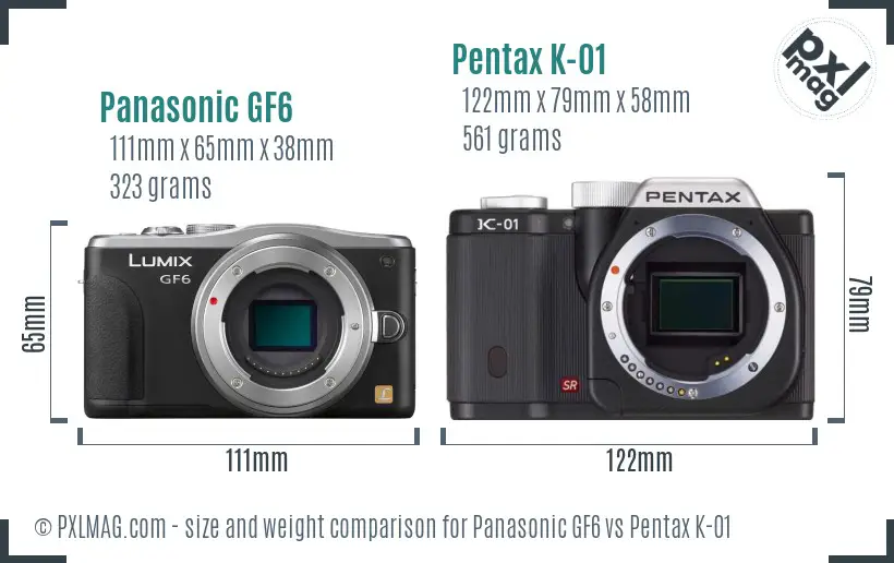 Panasonic GF6 vs Pentax K-01 size comparison