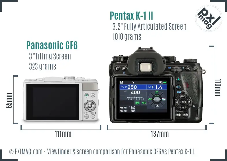 Panasonic GF6 vs Pentax K-1 II Screen and Viewfinder comparison