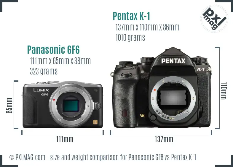 Panasonic GF6 vs Pentax K-1 size comparison