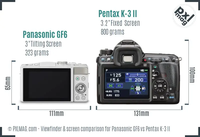 Panasonic GF6 vs Pentax K-3 II Screen and Viewfinder comparison