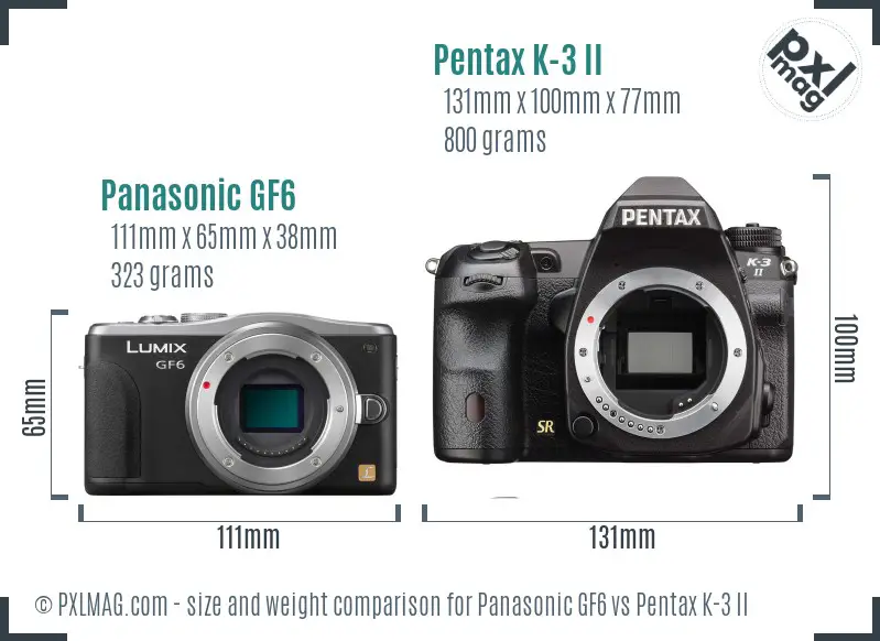 Panasonic GF6 vs Pentax K-3 II size comparison