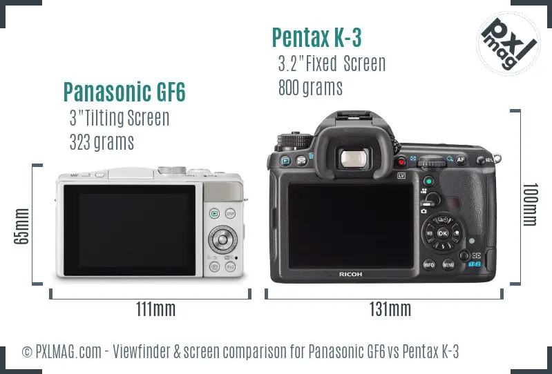 Panasonic GF6 vs Pentax K-3 Screen and Viewfinder comparison