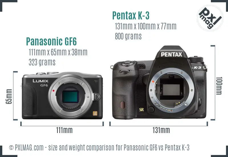 Panasonic GF6 vs Pentax K-3 size comparison