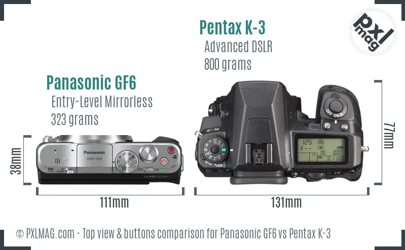 Panasonic GF6 vs Pentax K-3 top view buttons comparison
