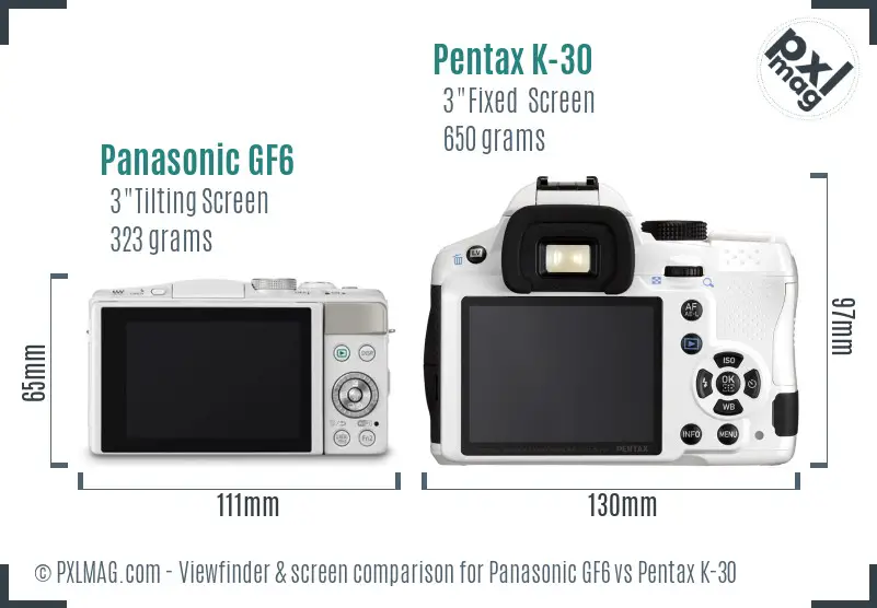 Panasonic GF6 vs Pentax K-30 Screen and Viewfinder comparison