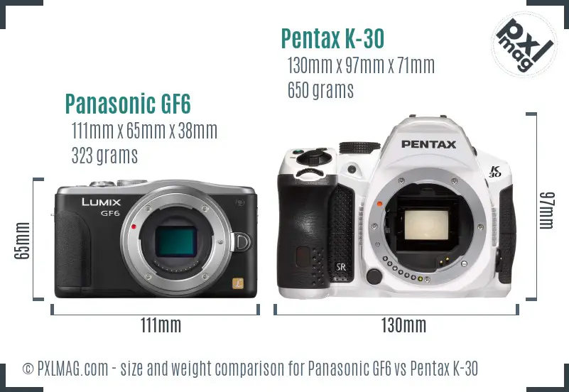 Panasonic GF6 vs Pentax K-30 size comparison