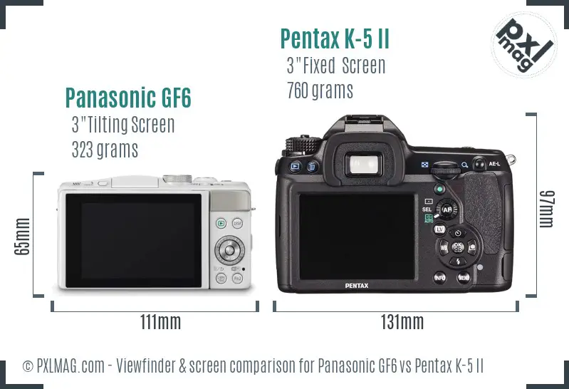 Panasonic GF6 vs Pentax K-5 II Screen and Viewfinder comparison