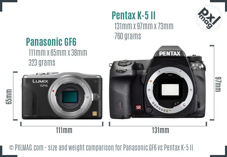 Panasonic GF6 vs Pentax K-5 II size comparison