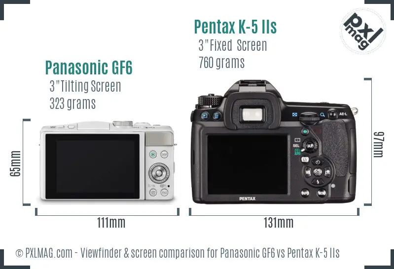 Panasonic GF6 vs Pentax K-5 IIs Screen and Viewfinder comparison