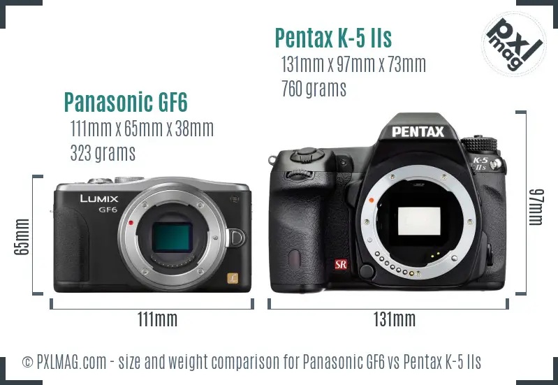 Panasonic GF6 vs Pentax K-5 IIs size comparison