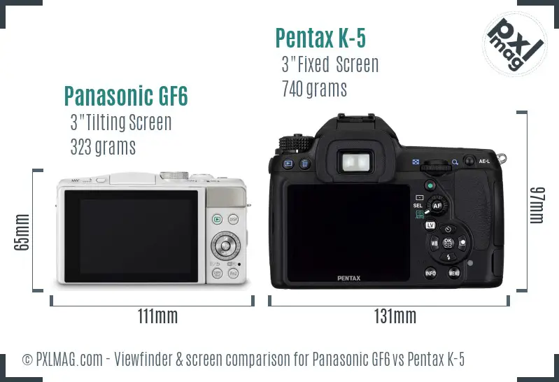 Panasonic GF6 vs Pentax K-5 Screen and Viewfinder comparison