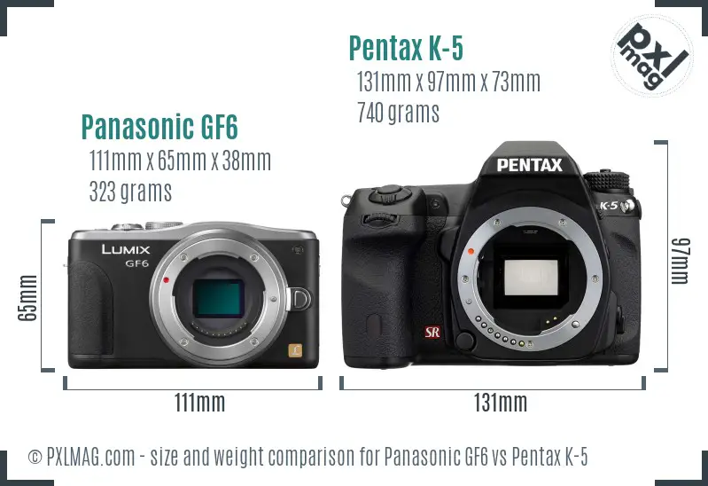Panasonic GF6 vs Pentax K-5 size comparison