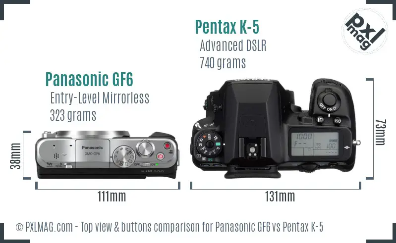 Panasonic GF6 vs Pentax K-5 top view buttons comparison