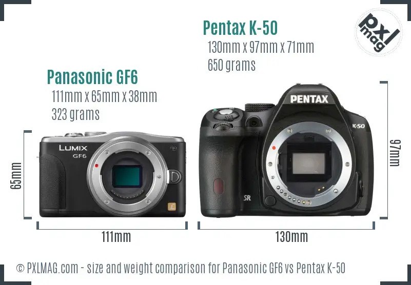 Panasonic GF6 vs Pentax K-50 size comparison