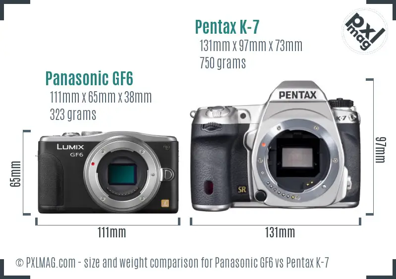 Panasonic GF6 vs Pentax K-7 size comparison