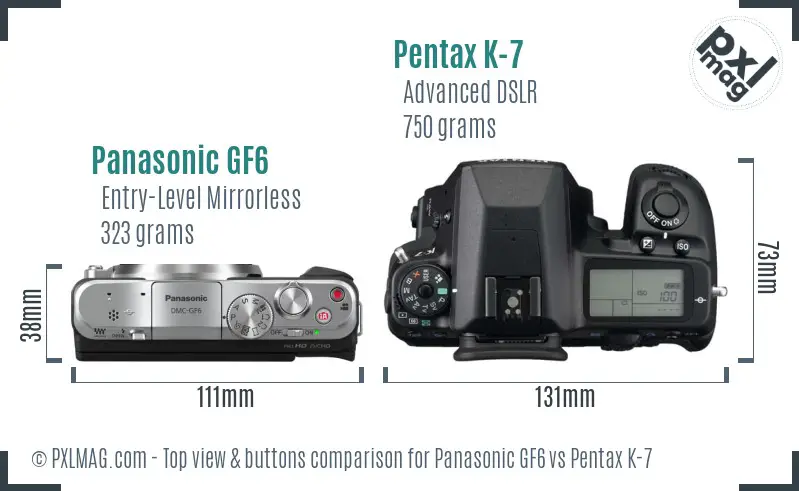 Panasonic GF6 vs Pentax K-7 top view buttons comparison