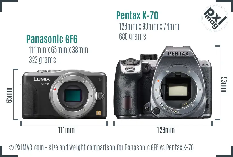 Panasonic GF6 vs Pentax K-70 size comparison