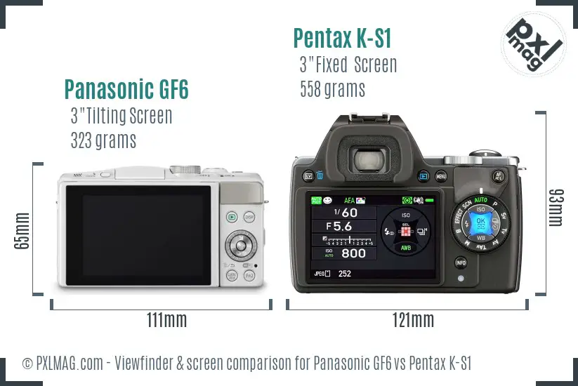 Panasonic GF6 vs Pentax K-S1 Screen and Viewfinder comparison