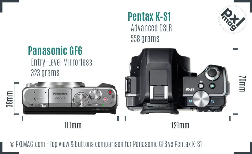 Panasonic GF6 vs Pentax K-S1 top view buttons comparison