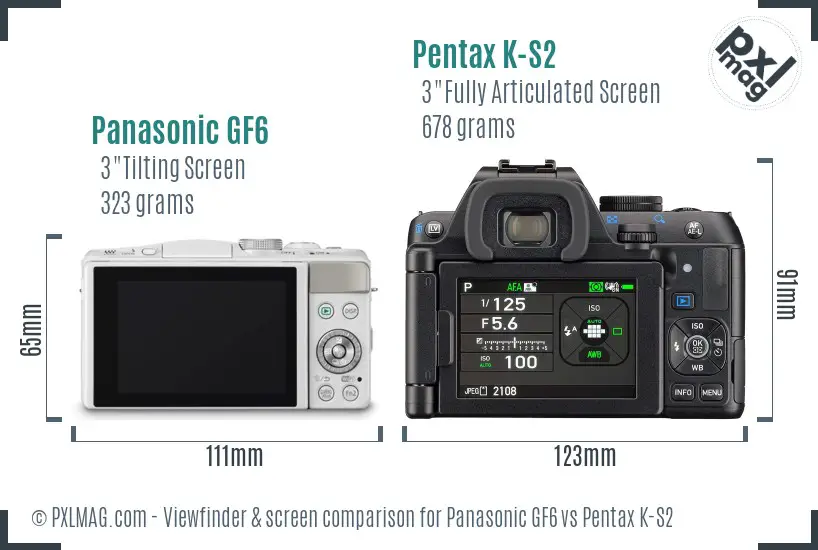 Panasonic GF6 vs Pentax K-S2 Screen and Viewfinder comparison