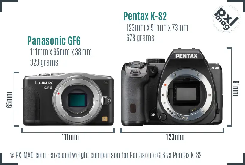 Panasonic GF6 vs Pentax K-S2 size comparison