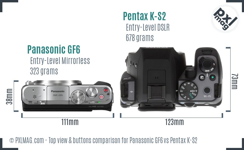 Panasonic GF6 vs Pentax K-S2 top view buttons comparison